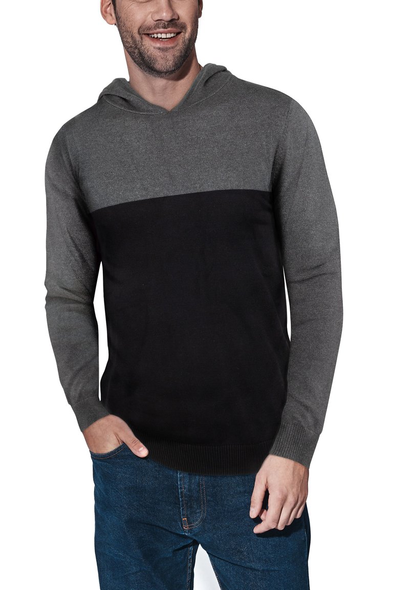 Color Block Pullover Hoodie Sweater - Heather Charcoal/Black