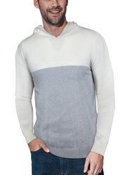 Color Block Pullover Hoodie Sweater - Offwhite/Heather Grey