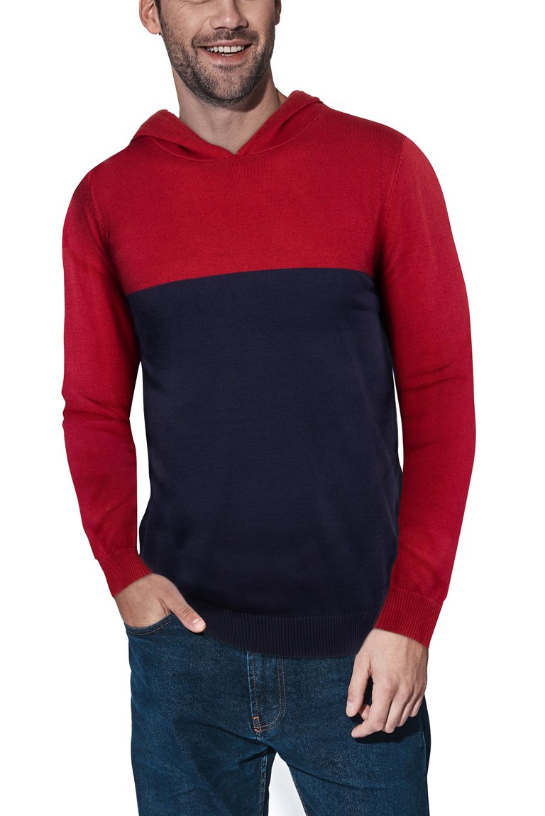 Color Block Pullover Hoodie Sweater - Jester Red/Navy