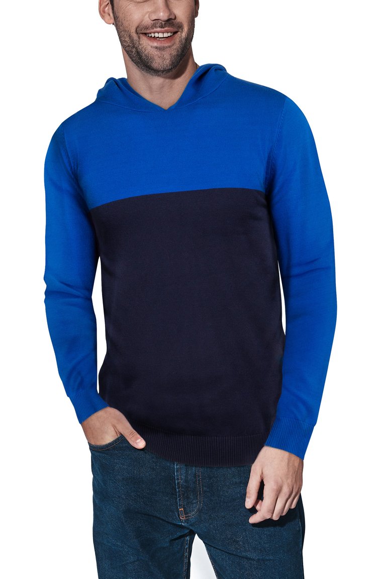 Color Block Pullover Hoodie Sweater - Royal Blue/Navy