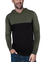 Color Block Pullover Hoodie Sweater - Olive/Black