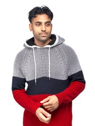 Color Blocked Pullover Hooded Sweater - Red