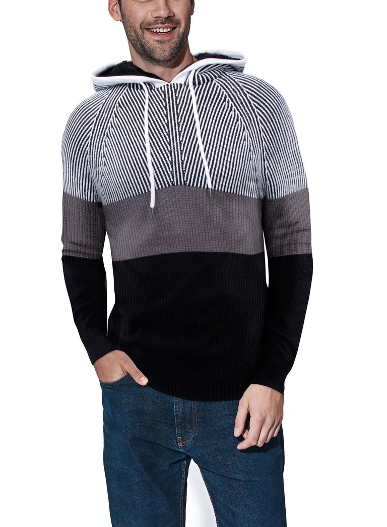 Color Blocked Pullover Hooded Sweater - Grey