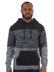 Colorblock Knitted Pullover Hooded Sweater - Grey