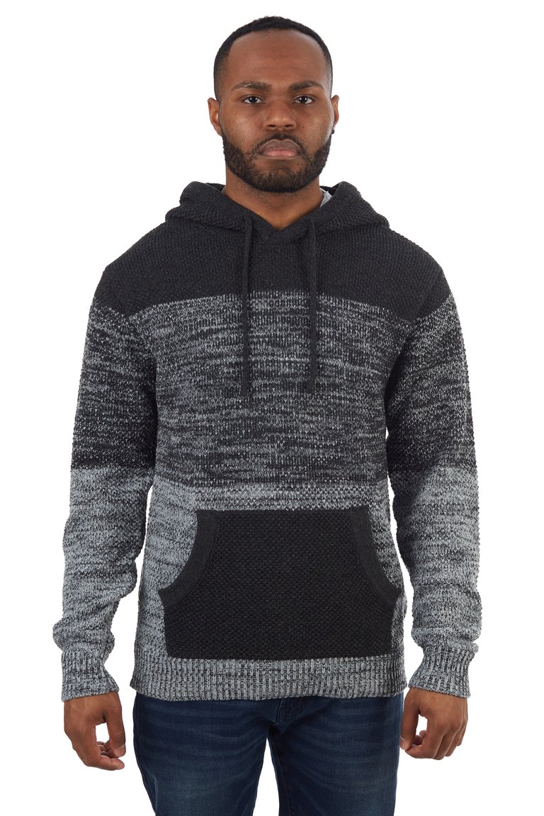 Colorblock Knitted Pullover Hooded Sweater - Grey