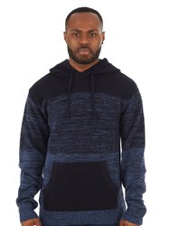 Colorblock Knitted Pullover Hooded Sweater - Blue