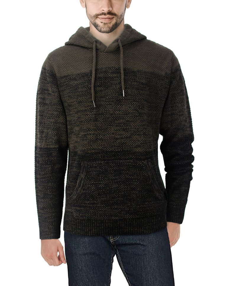 Colorblock Knitted Pullover Hooded Sweater - Olive