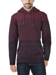 Colorblock Knitted Pullover Hooded Sweater - Burgundy