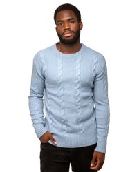 Crewneck Cable Knitted Pullover Sweater - Cashmere Blue