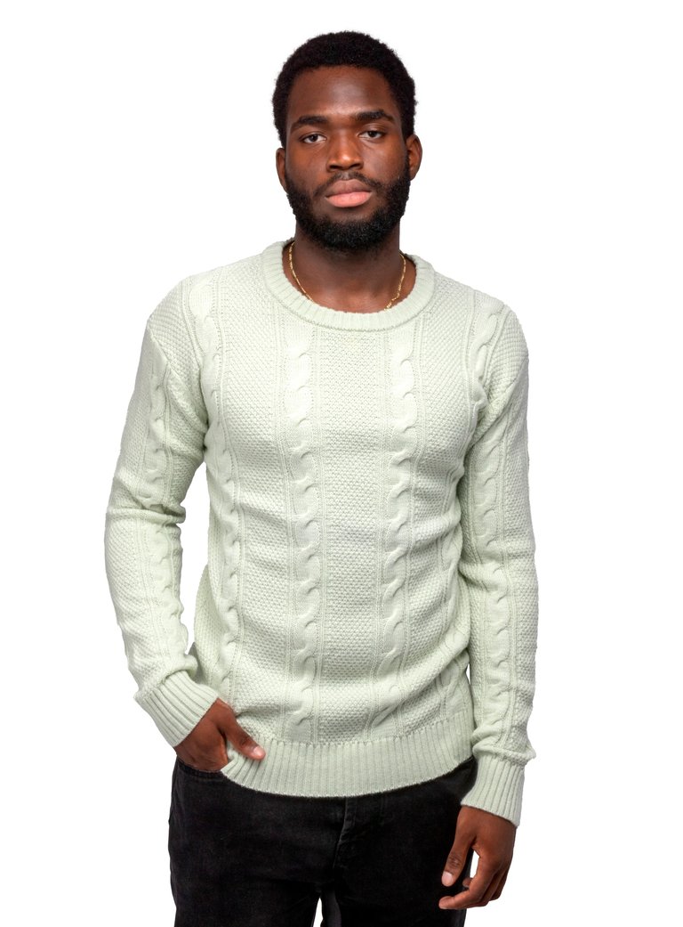 Crewneck Cable Knitted Pullover Sweater - Meadow Mist