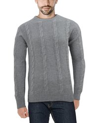 Crewneck Cable Knitted Pullover Sweater - Heather Grey