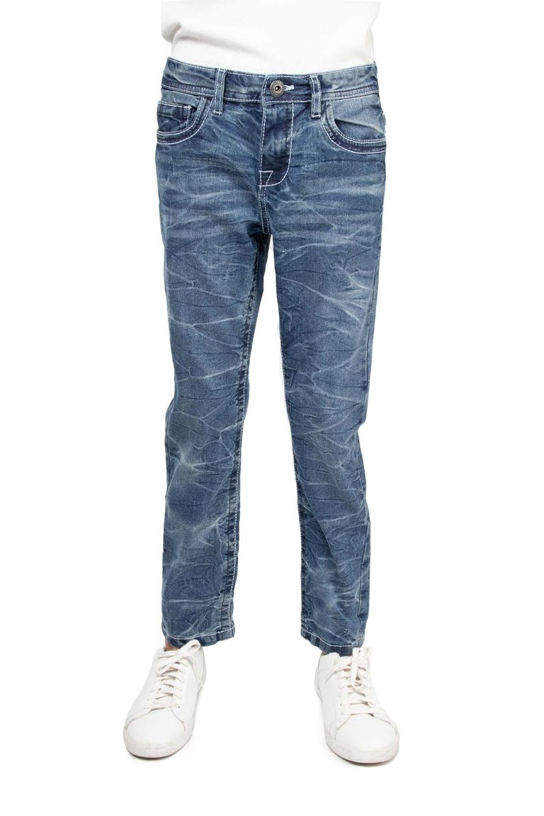 Cultura Skinny Wash Denim Jeans With Saddle V Stitch For Boys - Medium Blue