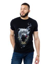 Heads Or Tails Men's Bulldog Smoking Rhinestone Graphic T-Shirt - Black