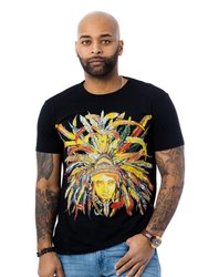 Heads Or Tails Men's Colorful Feathers Golden Mask Rhinestone Graphic T-Shirt - Black
