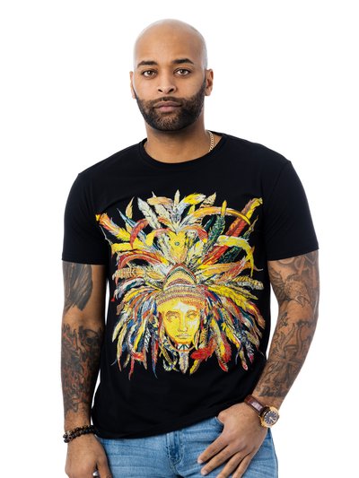 X RAY Heads Or Tails Men's Colorful Feathers Golden Mask Rhinestone Graphic T-Shirt product