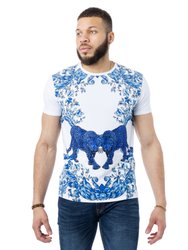 Heads Or Tails Men's Reflection Leopard Rhinestone Graphic T-Shirt - White