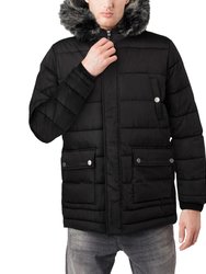 Hooded Puffer Parka Jacket - Black