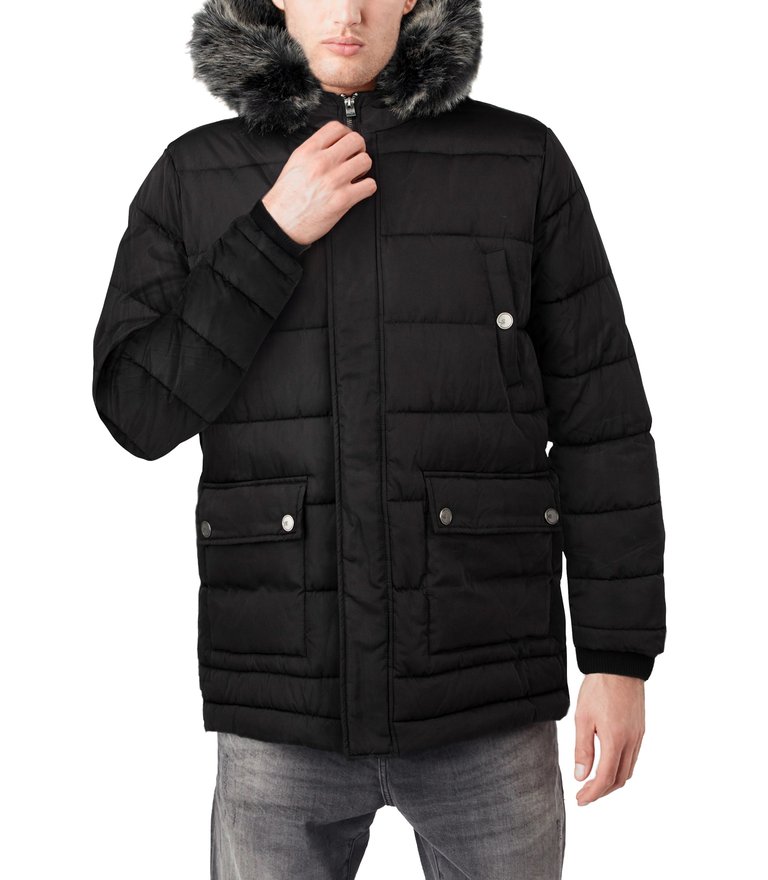 Hooded Puffer Parka Jacket - Black