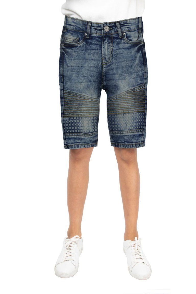 Kid's Moto Denim Shorts - Blue