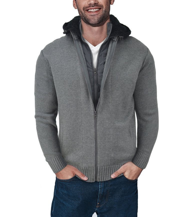 Knitted Full Zip Cardigan Sweater - Grey