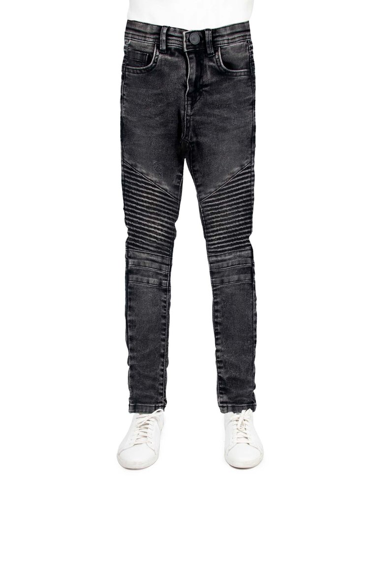 Little Boys Slim Fit Biker Distressed Washed Jeans Pants - Black