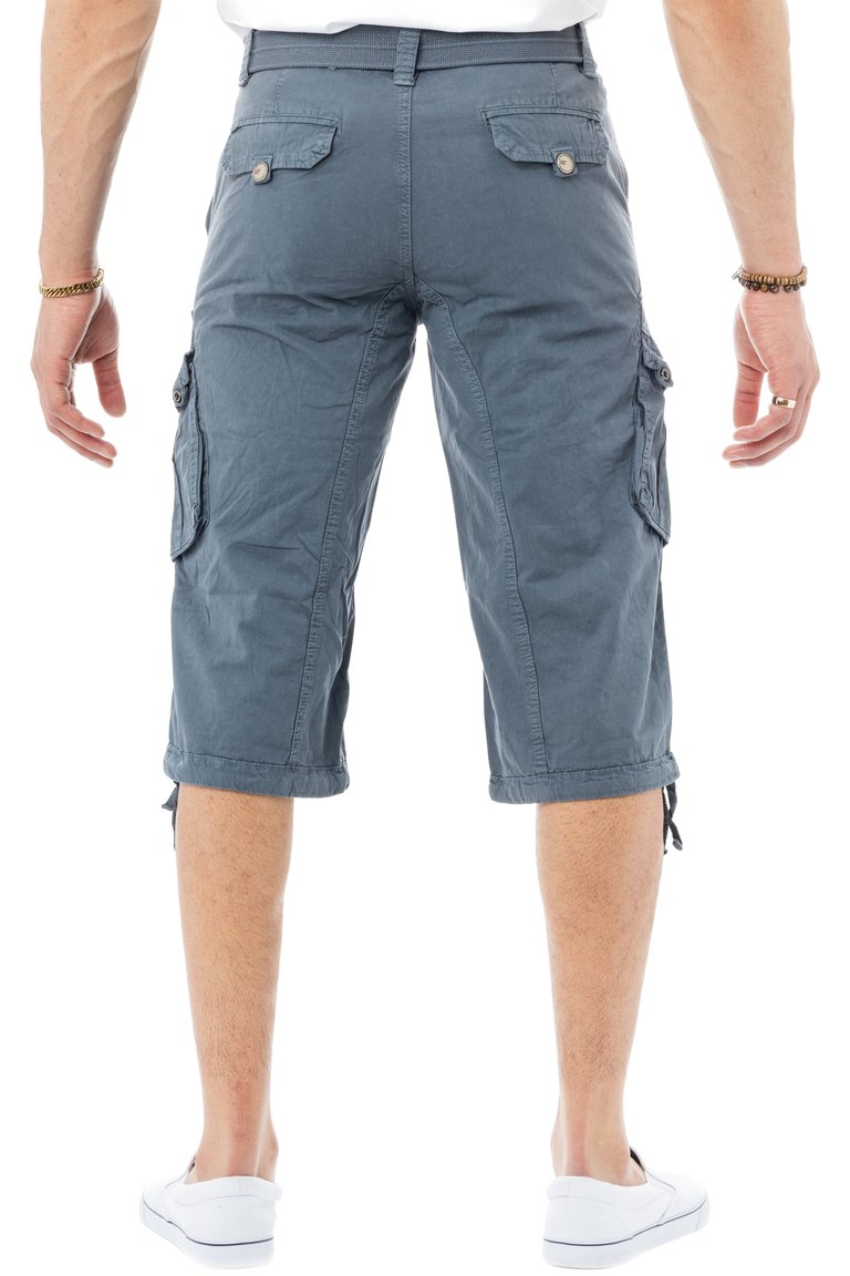 Men's Belted 18" Long Cargo Shorts With Draw Cord
