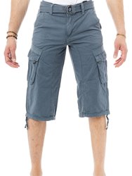 Men's Belted 18" Long Cargo Shorts With Draw Cord - Steel