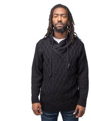 Men's Casual Cable Knitted Cowl Neck Pullover Sweater - Black