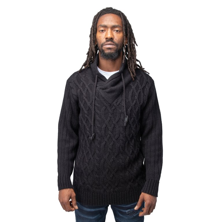 Men's Casual Cable Knitted Cowl Neck Pullover Sweater - Black