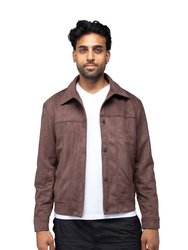 Men's Faux Suede Jacket - Dark Brown