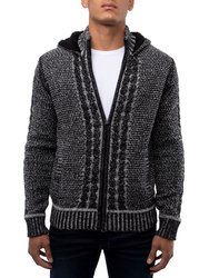 Men's Full-zip Knit Sweater Jacket - Black/White