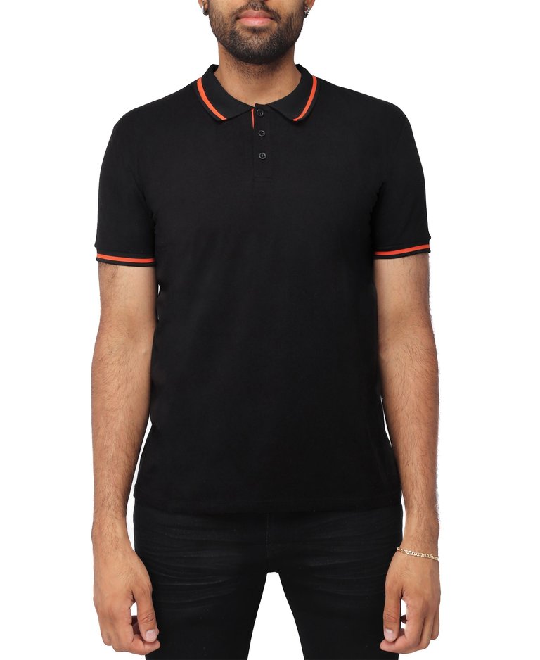 Mens Polo Shirts | Golf Shirts For Men | Polo Shirts For Men Short Sleeve - Black/Vermillion
