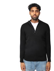 Men's Quarter Zip Mock Neck Pullover Sweater - Black
