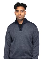 Men's Quarter Zip Pullover Top With Contrast Shoulder Piecing