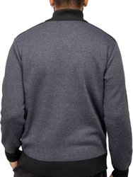 Men's Quarter Zip Pullover Top With Contrast Shoulder Piecing