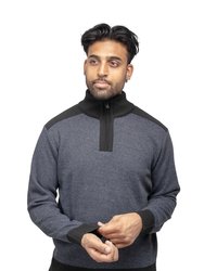 Men's Quarter Zip Pullover Top With Contrast Shoulder Piecing - Black