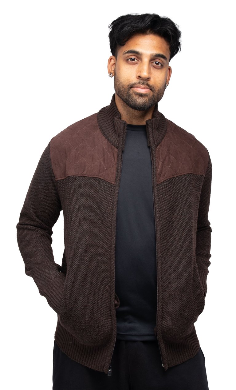 Men's Zip Up Jacket with Suede Peicing & Lining