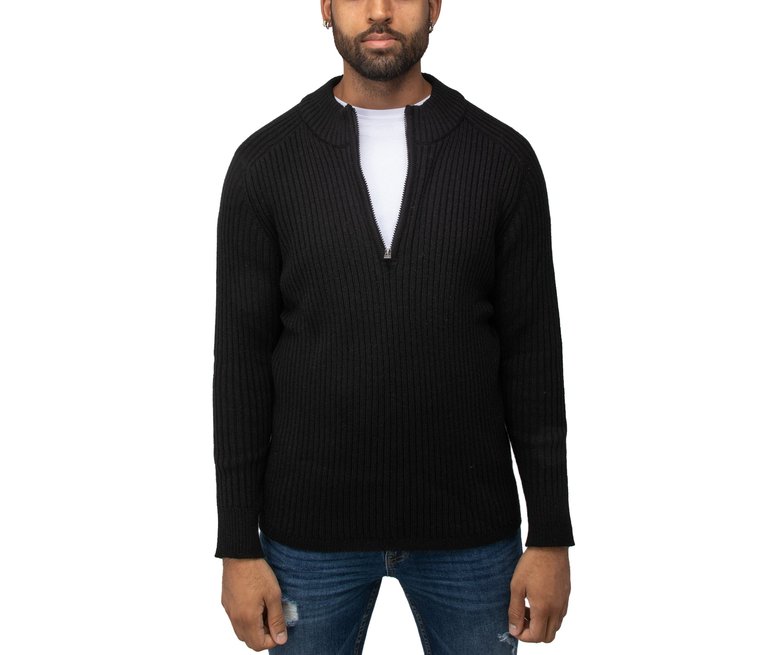 Slim Fit Mock Neck Quarter Zip Pullover Men - Black