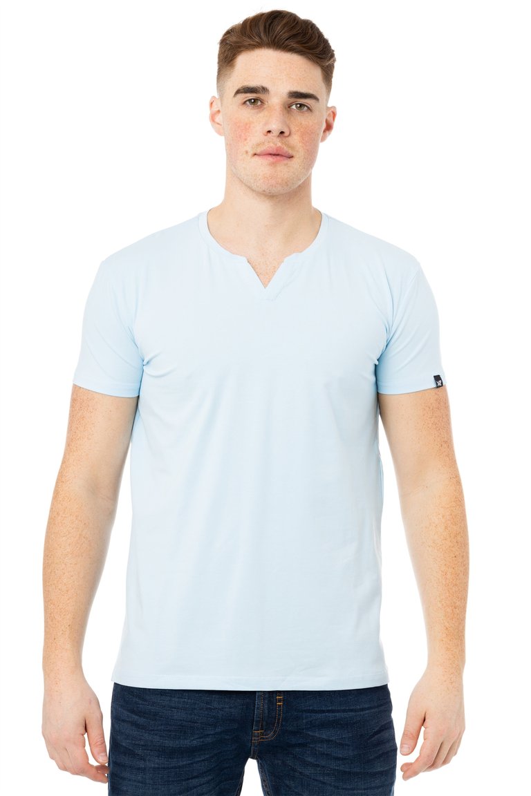 X RAY Men's Basic V-Notch Neck Short Sleeve Split Neck T-Shirtt - Light Blue