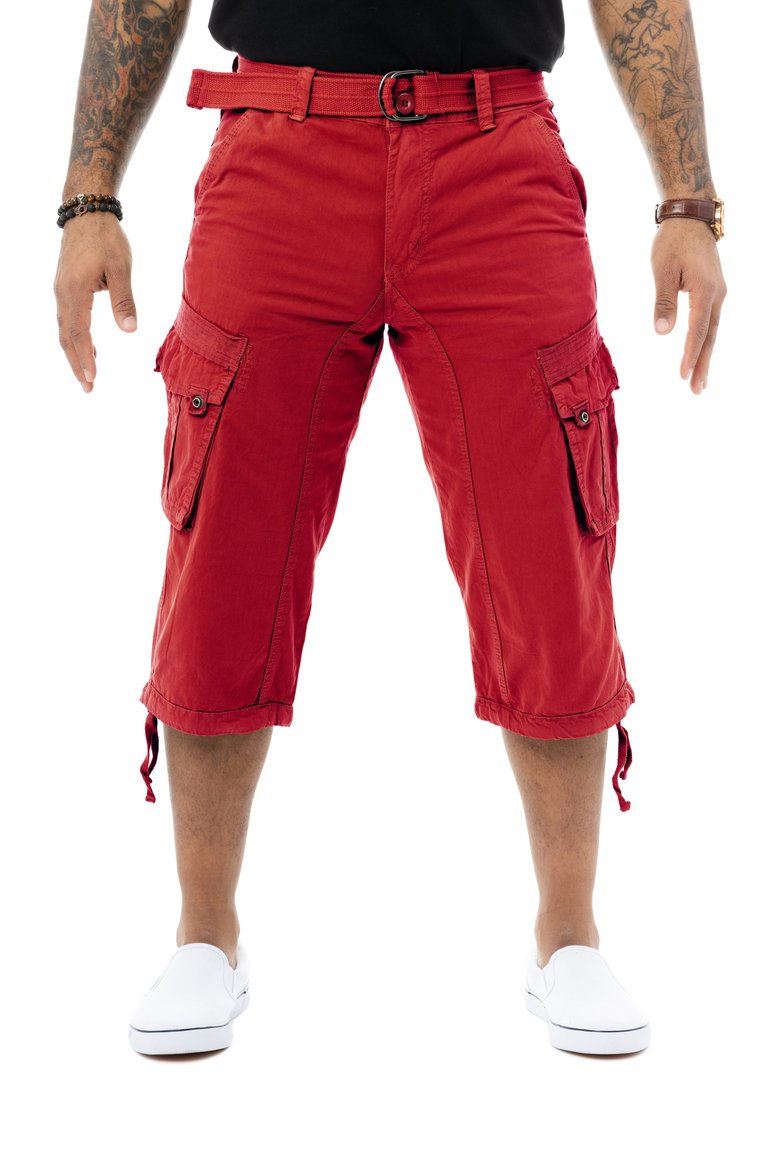 X RAY Mens Belted 18" Inseam Below Knee Long Cargo Shorts With Draw Cord Big & Tall Available - Jester Red