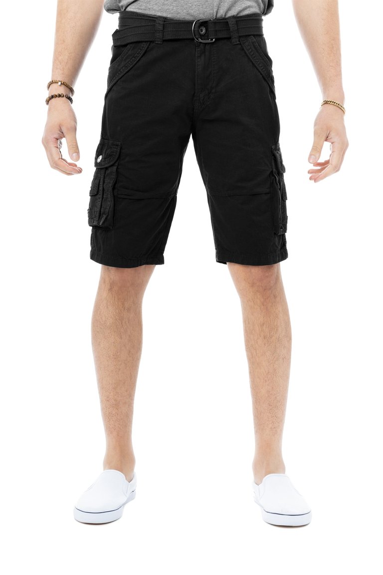 X RAY Men's Belted Twill Tape 12.5" Inseam Knee Length Cargo Shorts - Black