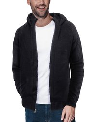 X RAY Men's Button Cable Knit Full Zip Hooded Sweater Jacket