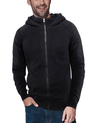 X RAY Men's Button Cable Knit Full Zip Hooded Sweater Jacket - Black