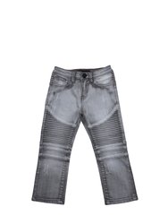 X RAY Toddler Boy's Slim Fit Distressed Ripped Rectangle Stitched Biker Pants Moto Jeans - Grey