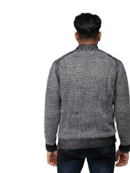 XMW-30027 Stand Collar Full Zip Ribbed Sweater