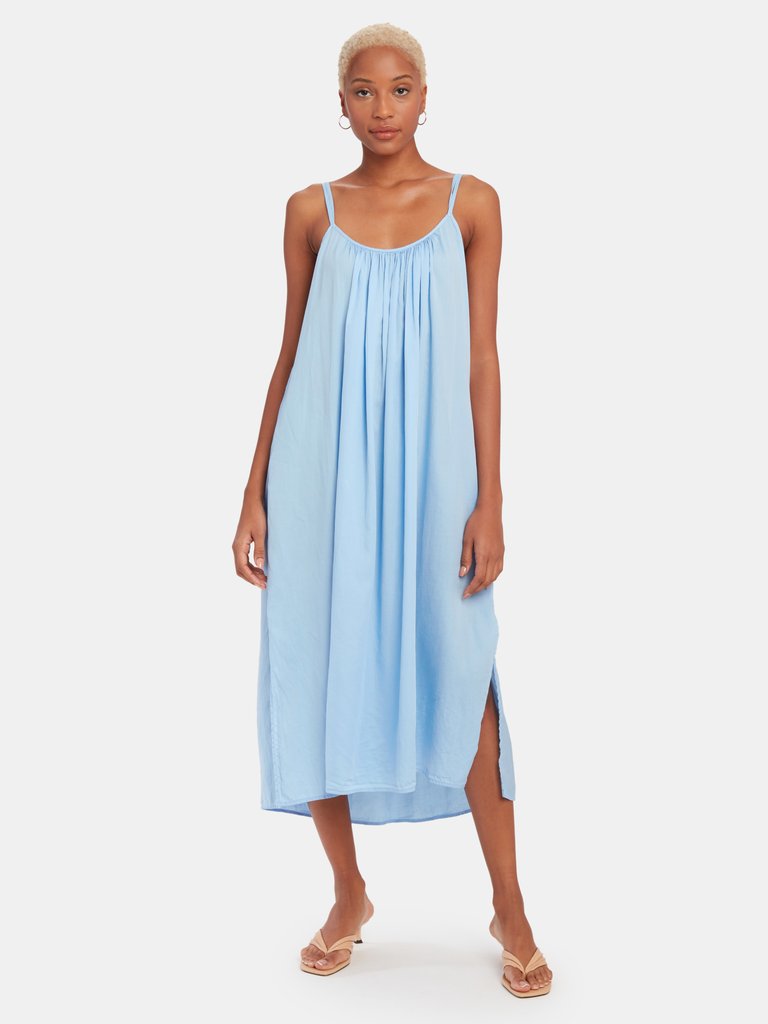 Rhode Pleated Scoop Neck Midi Dress - Cruise Blue