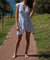 Santa Maria Party Dress In White/Blue