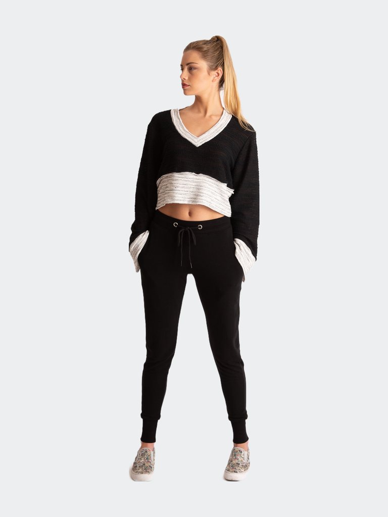 Cat Crop Sweater - Black/White