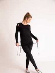 Kaiyla Long Sleeve Scoop Shirred Top - Black