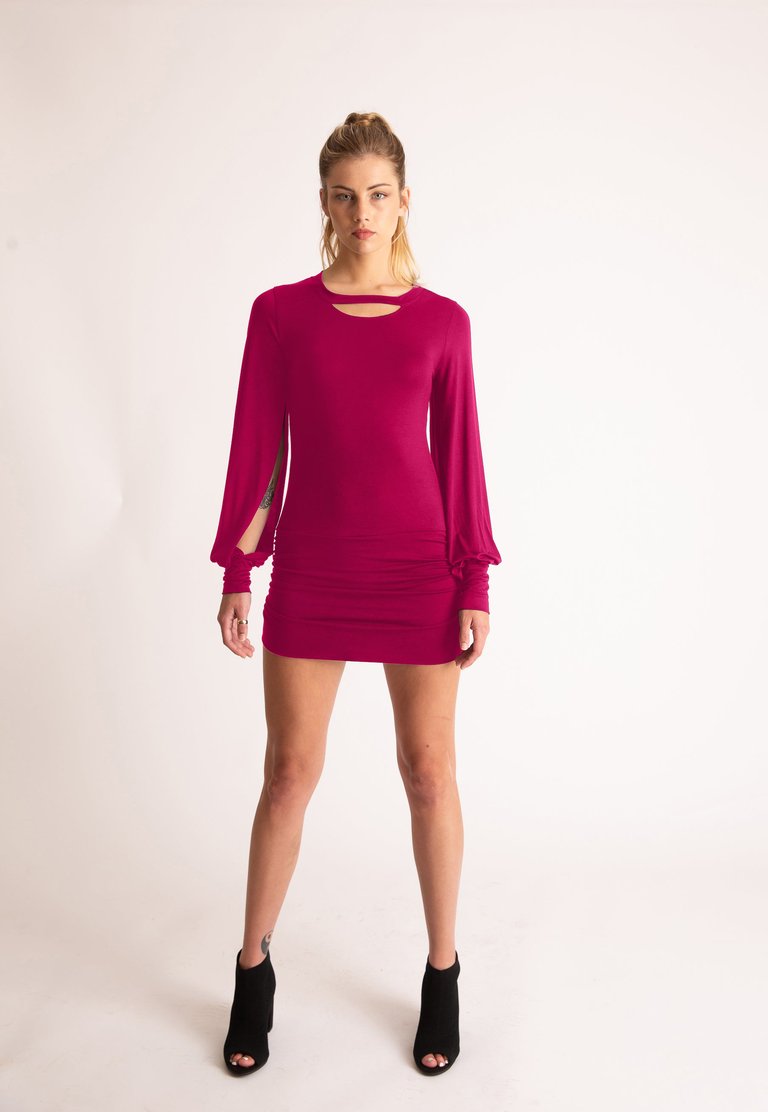 Leah Bell Sleeve Short Dress - Burgundy